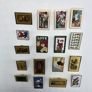 Lot of 17 USPS Postage Stamp Collectable Lapel Pins States 9-11 Love Soccer VTG